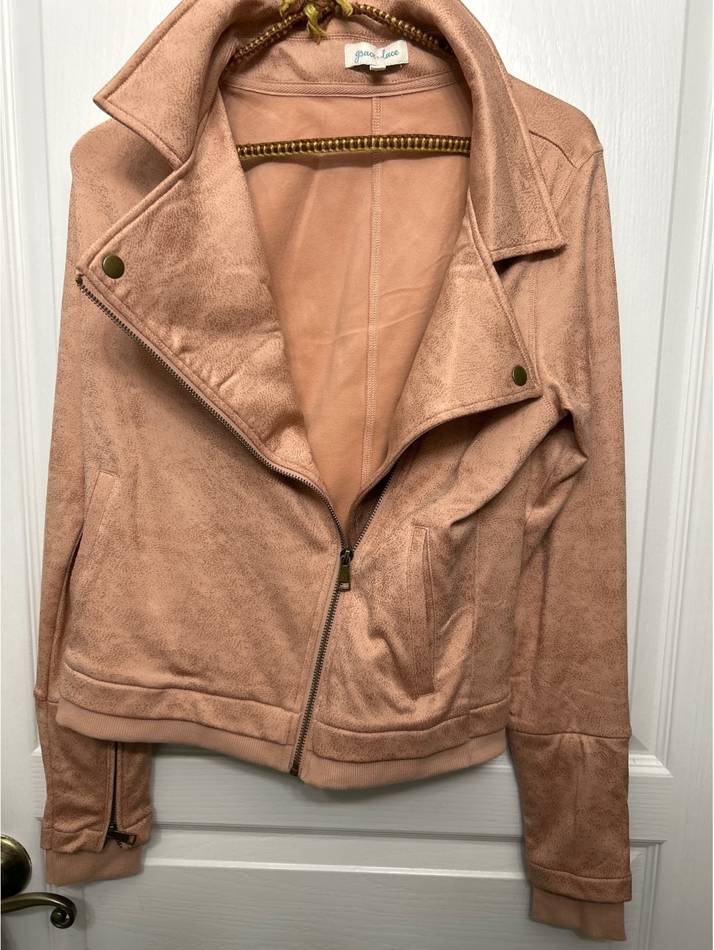 Grace & Lace Women's Light pink  Brown Faux Suede Jacket Size S